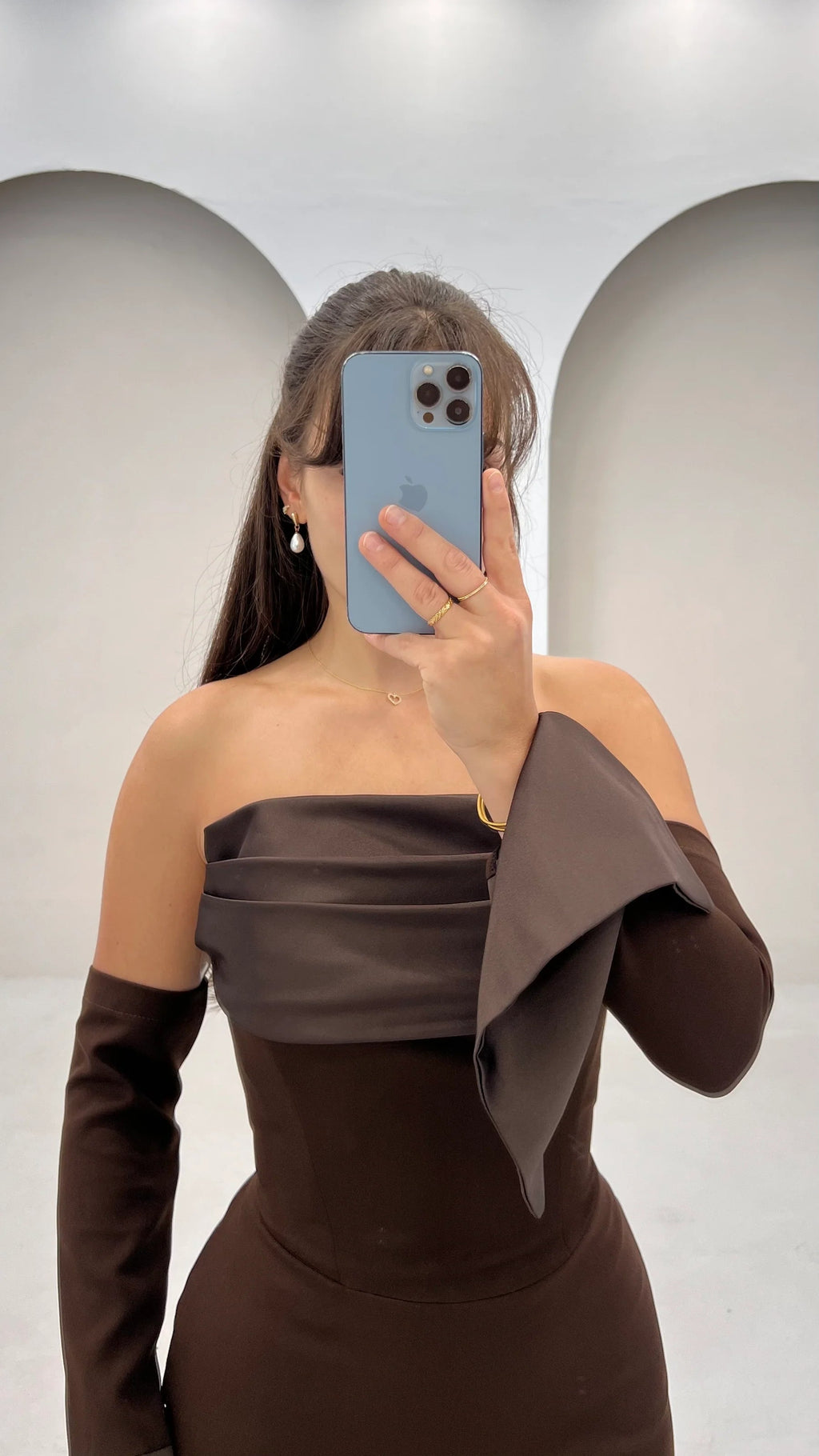 Elegant Strapless Brown Mermaid Satin Evening Dress SF159