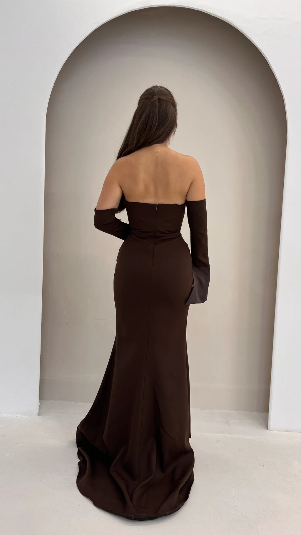 Elegant Strapless Brown Mermaid Satin Evening Dress SF159
