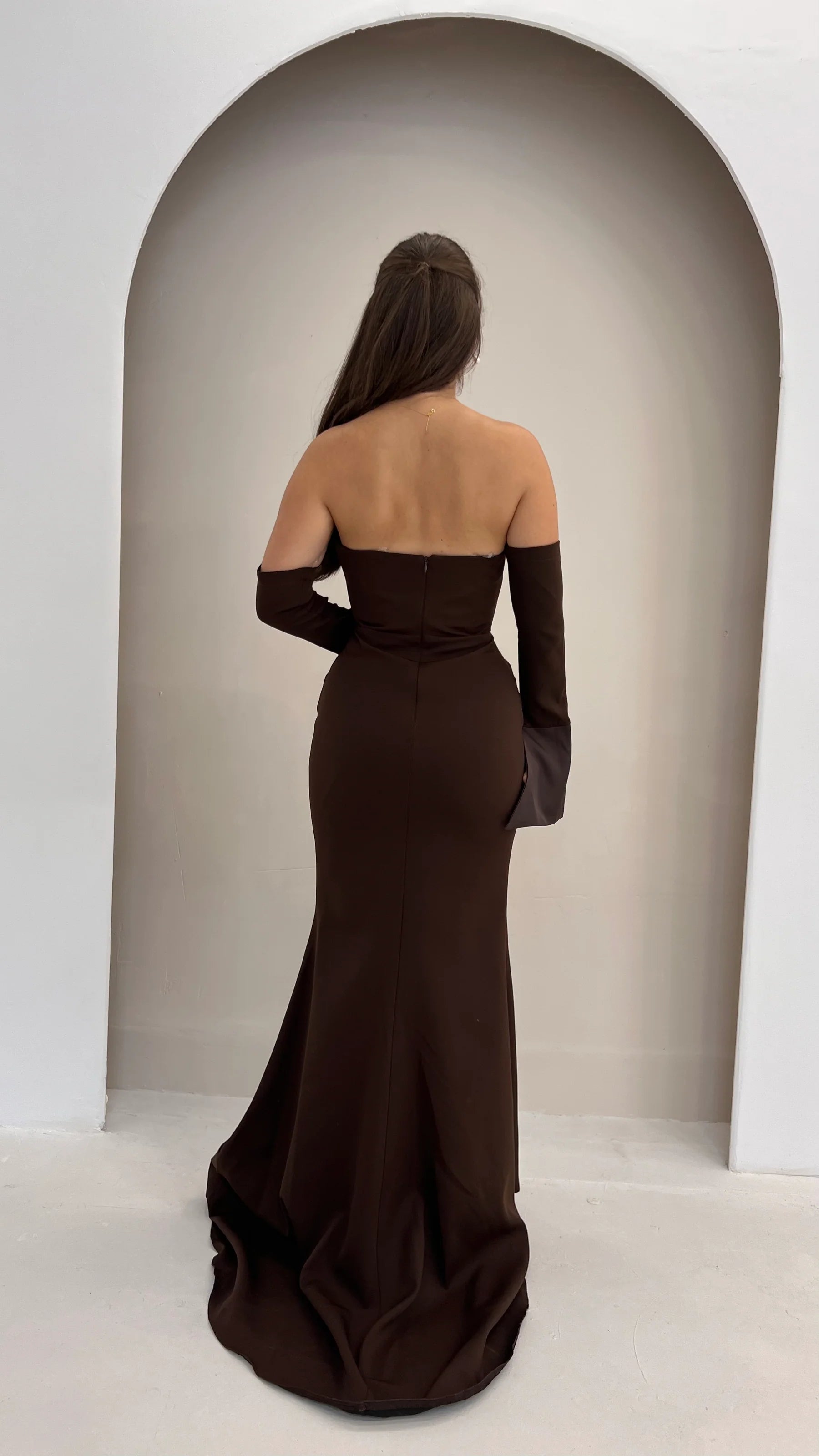 Elegant Strapless Brown Mermaid Satin Evening Dress SF159