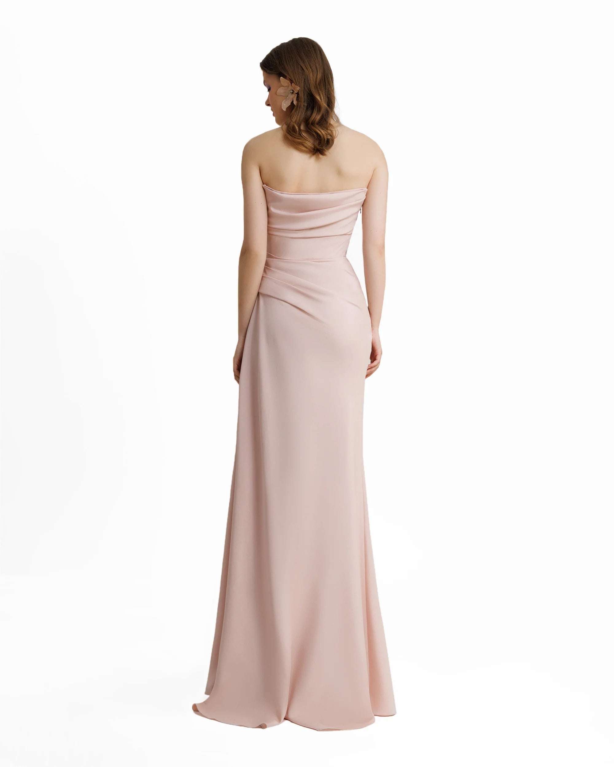 Elegant Pink Strapless Draped Beaded Chiffon Evening Dress SF431