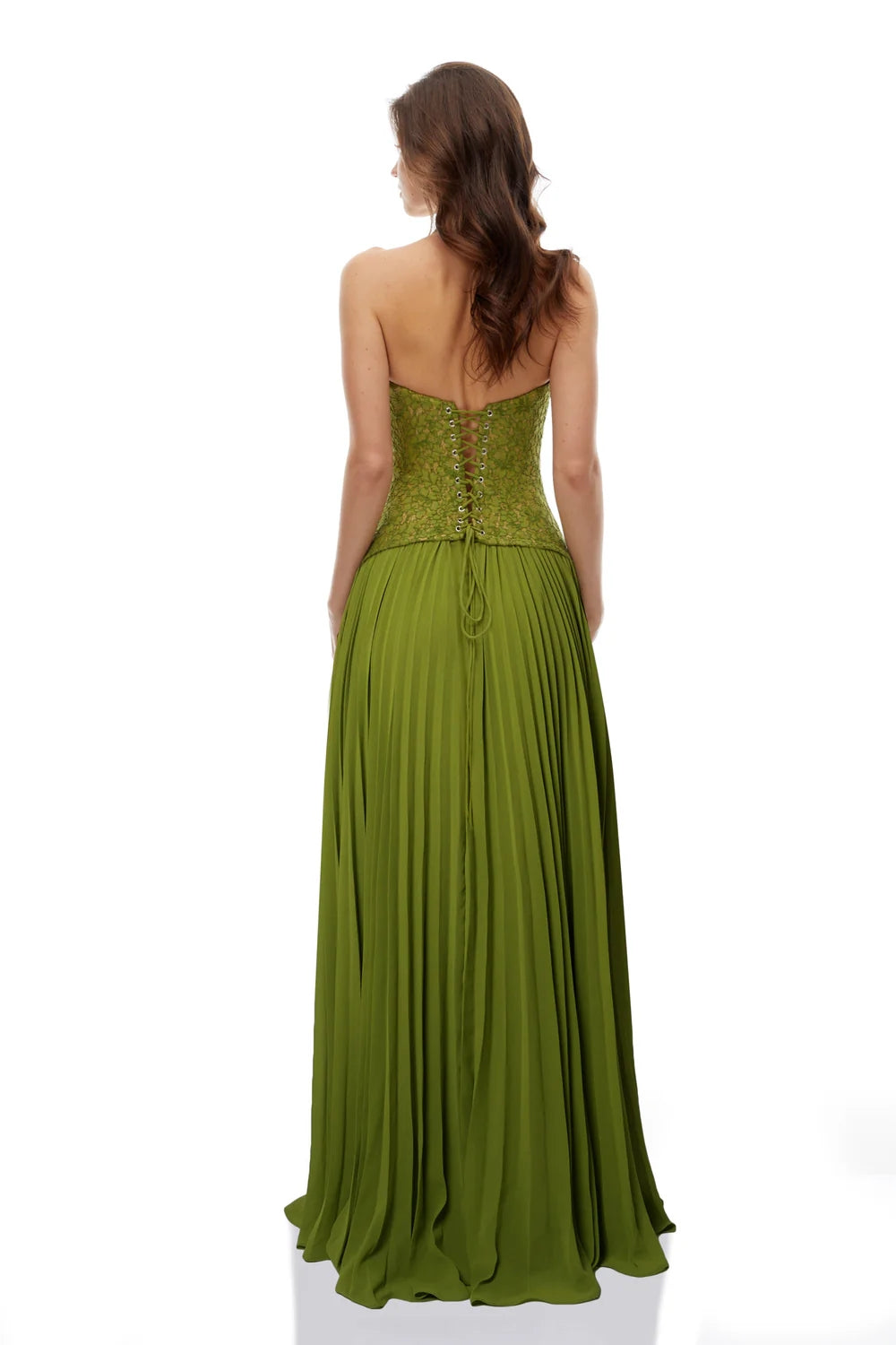 Elegant Green Halter Neck Lace & Chiffon Evening Dress SF419
