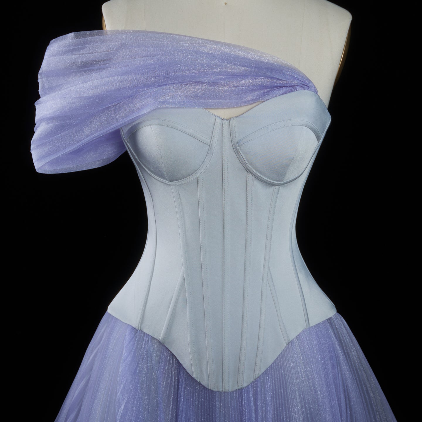 Luxury Lavender Strapless Corset Tulle Evening Dress SF458