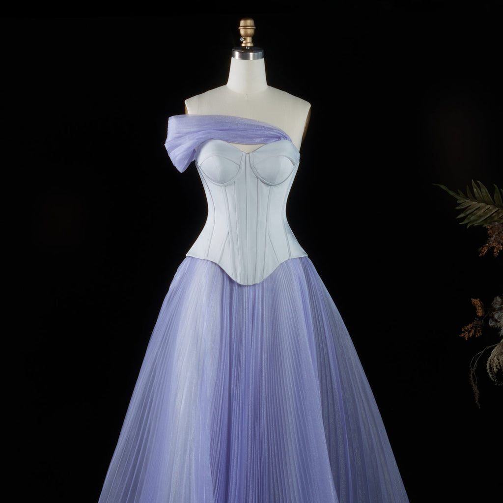 Luxury Lavender Strapless Corset Tulle Evening Dress SF458