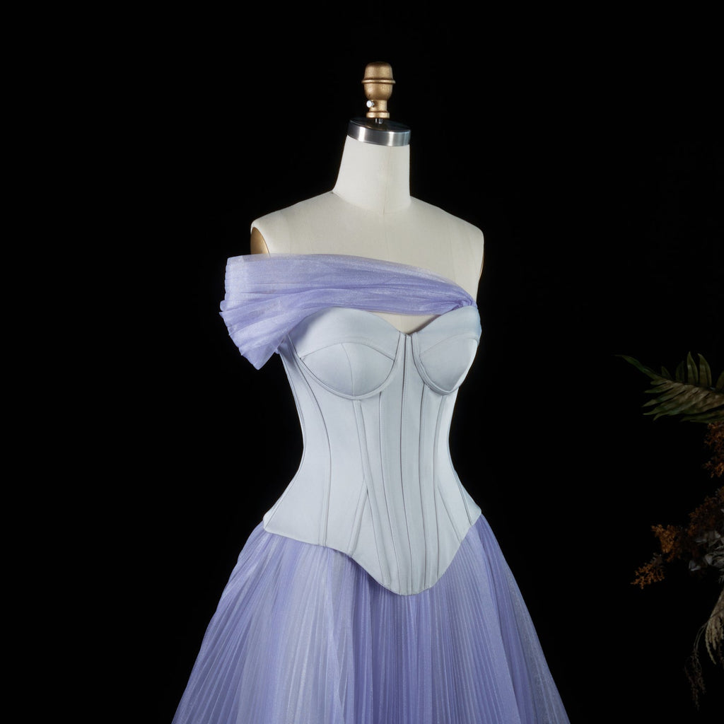 Luxury Lavender Strapless Corset Tulle Evening Dress SF458