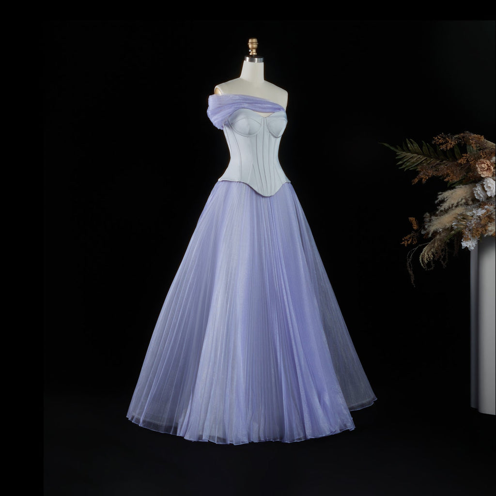 Luxury Lavender Strapless Corset Tulle Evening Dress SF458