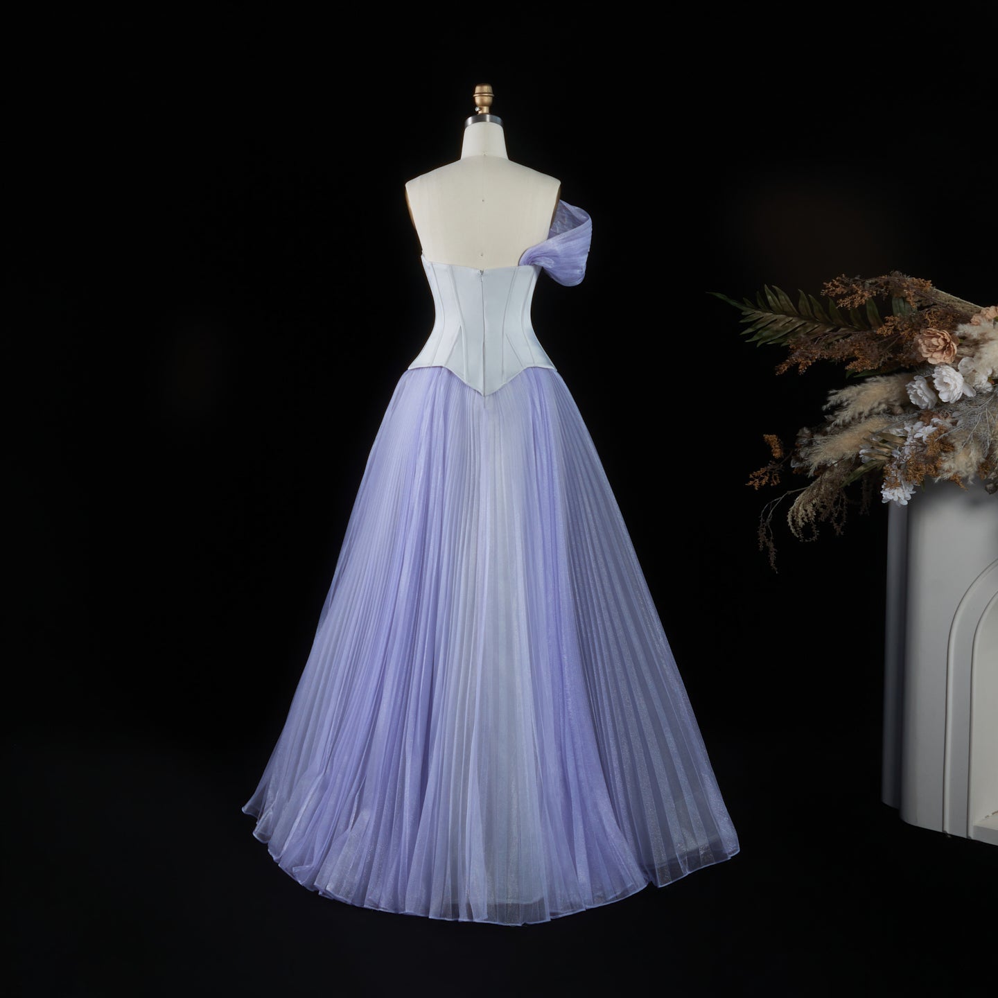 Luxury Lavender Strapless Corset Tulle Evening Dress SF458