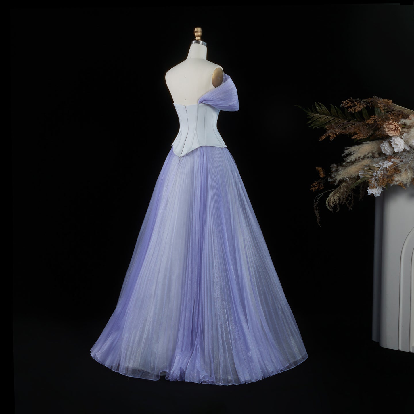 Luxury Lavender Strapless Corset Tulle Evening Dress SF458