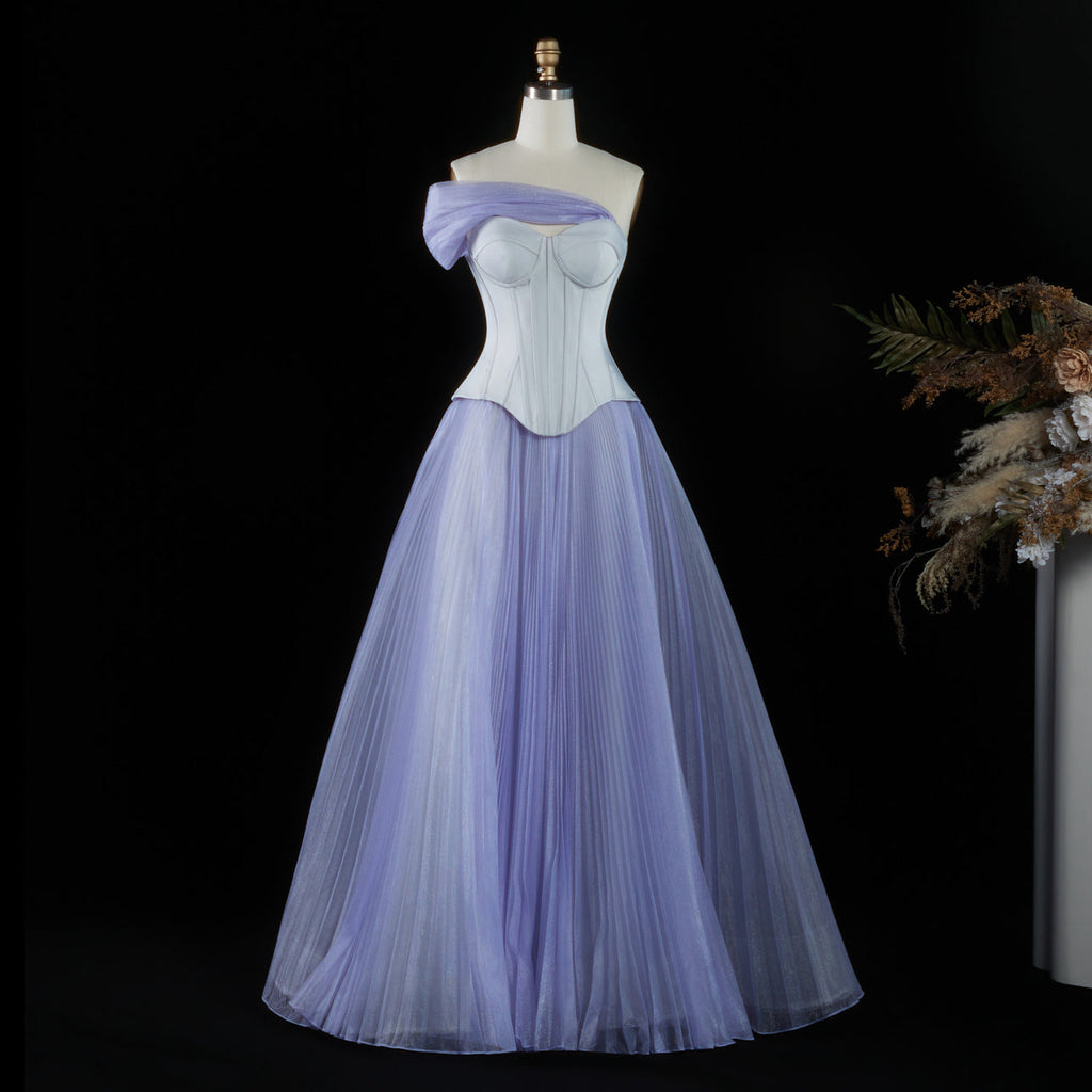 Luxury Lavender Strapless Corset Tulle Evening Dress SF458