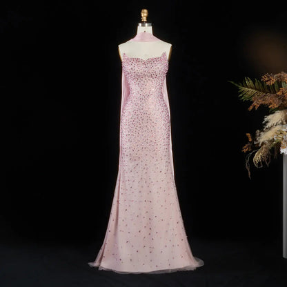 Glamorous Pink Strapless Crystal Evening Dress with Choker and Cape SS382