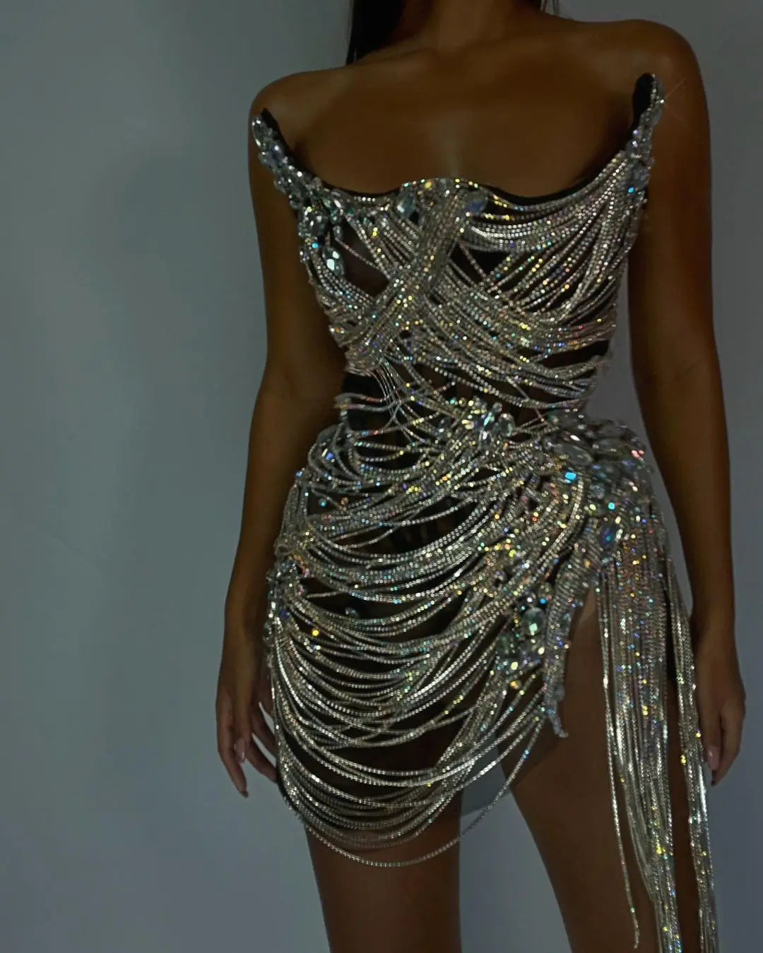 Luxury Crystal Tassels Strapless Short Homecoming Dress RM012