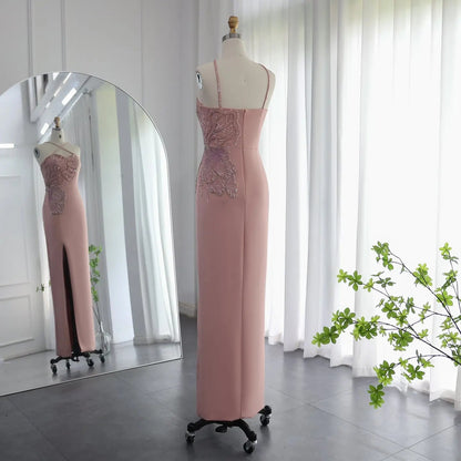 Luxury Pink Butterfly Beaded Evening Dress with Slit SS476