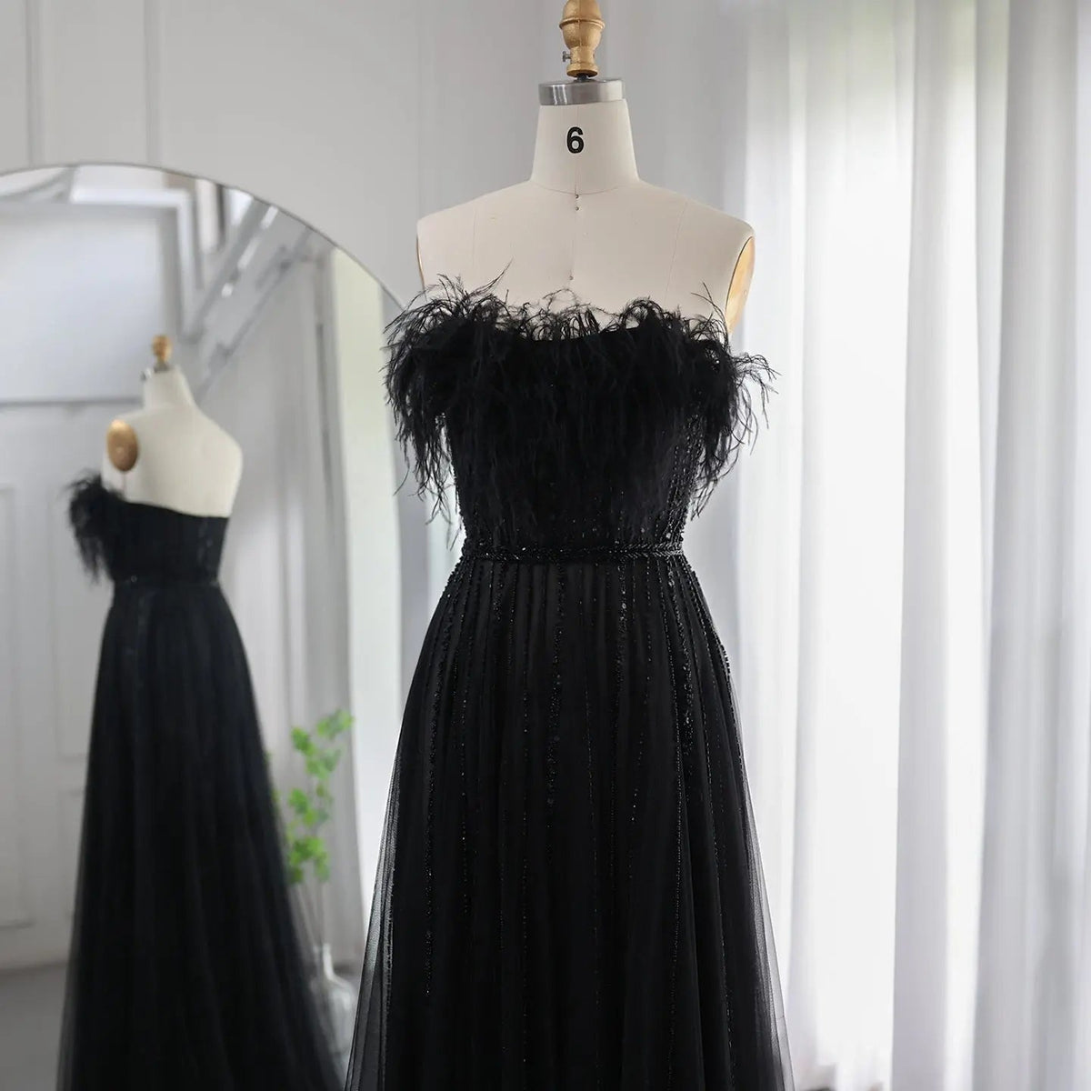 Luxury Pink Feathers Strapless Evening Dress SS401