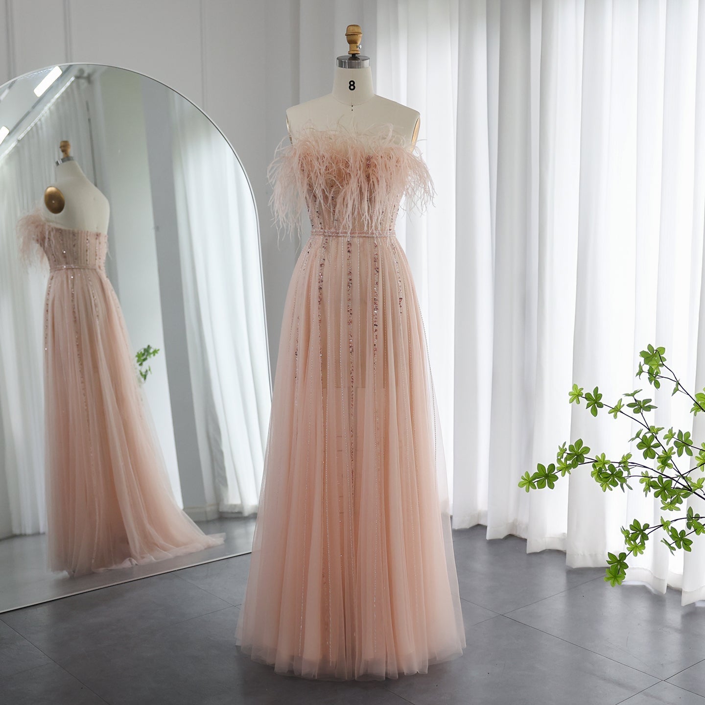 Luxury Black Feathers A-Line Evening Dresses SS401