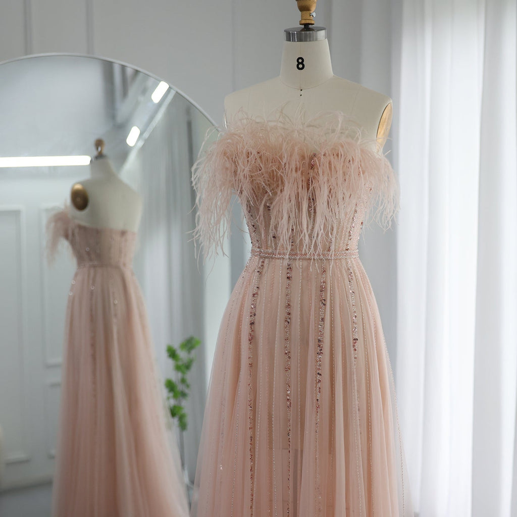 Luxury Black Feathers A-Line Evening Dresses SS401