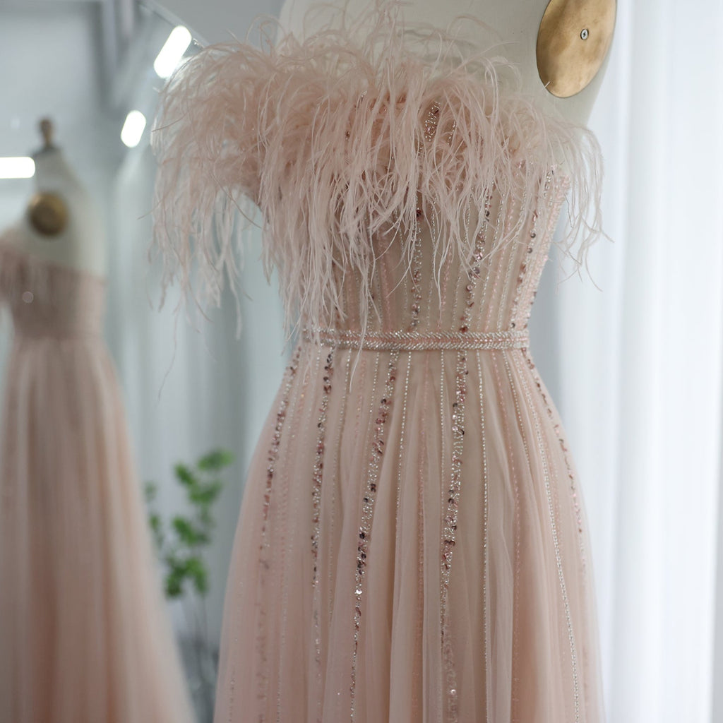 Luxury Black Feathers A-Line Evening Dresses SS401