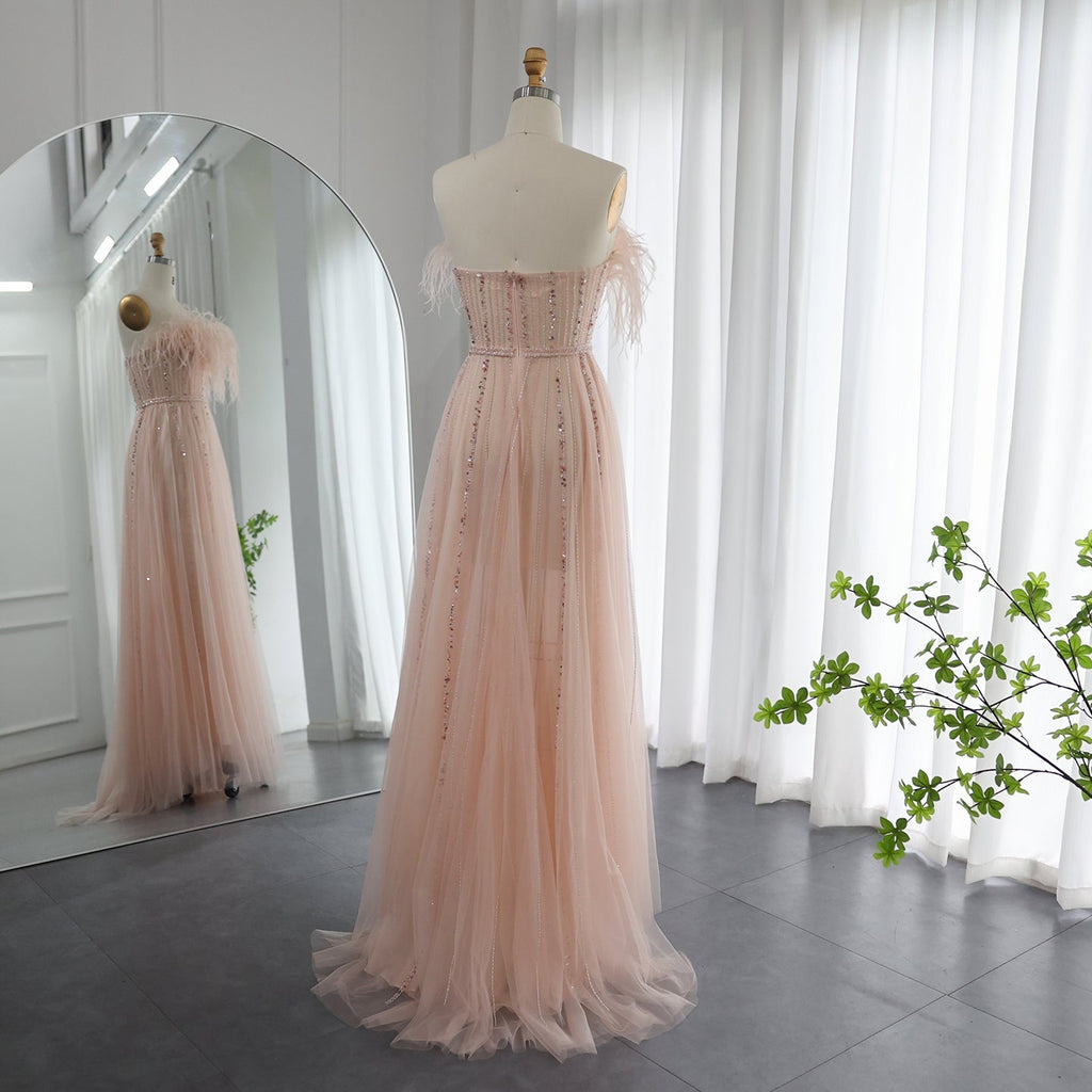 Luxury Black Feathers A-Line Evening Dresses SS401