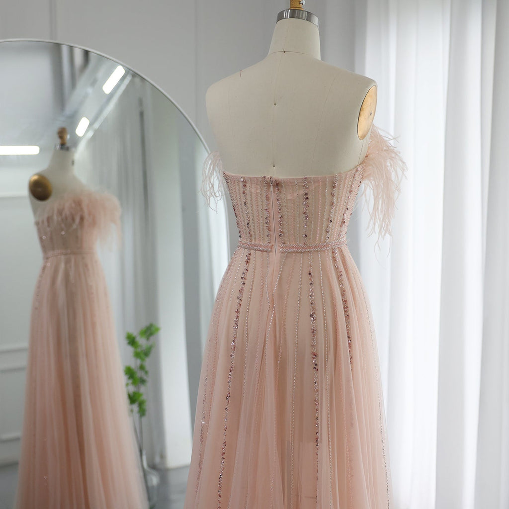 Luxury Black Feathers A-Line Evening Dresses SS401