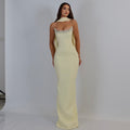 Elegant Light Yellow Beaded Evening Dress with Scarf SF276