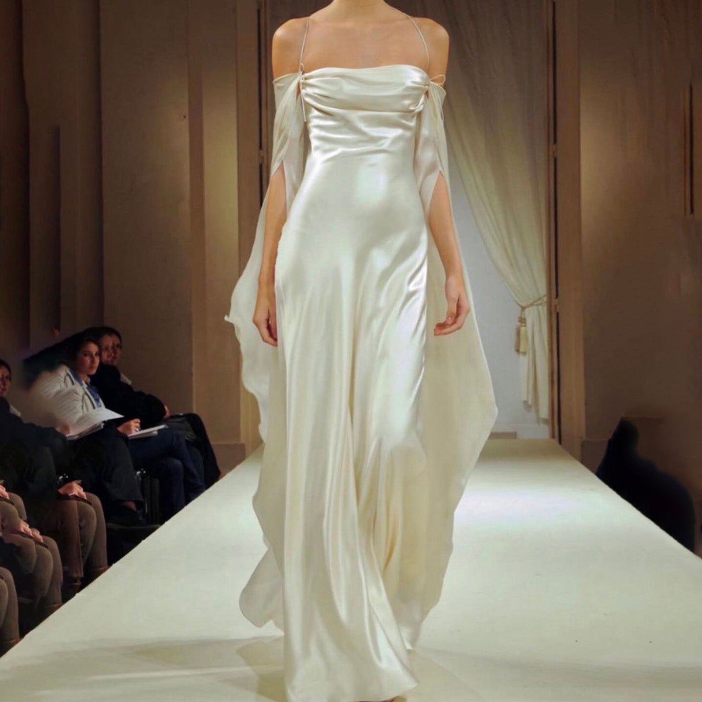 Elegant White Spaghetti Straps Evening Dress with Cape Sleeves SF281
