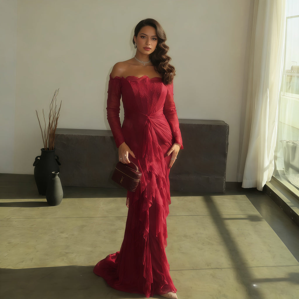 Luxury Turquoise Long Sleeves Mermaid Evening Dress SF519