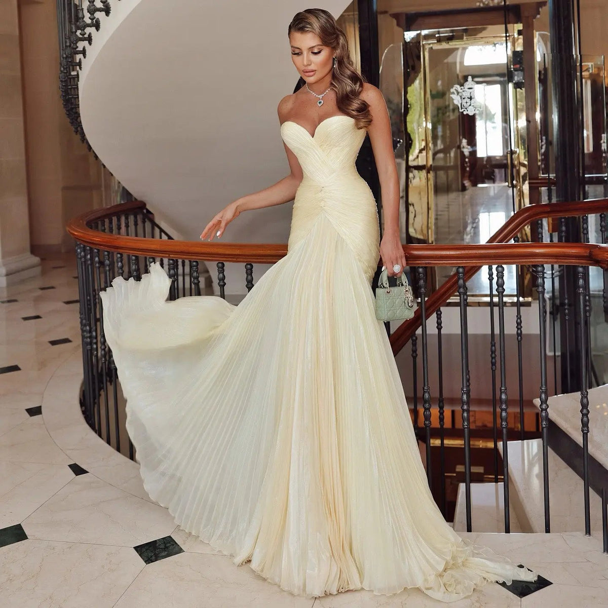 Glamorous Champagne Pleated Sweetheart Evening Dress SF035