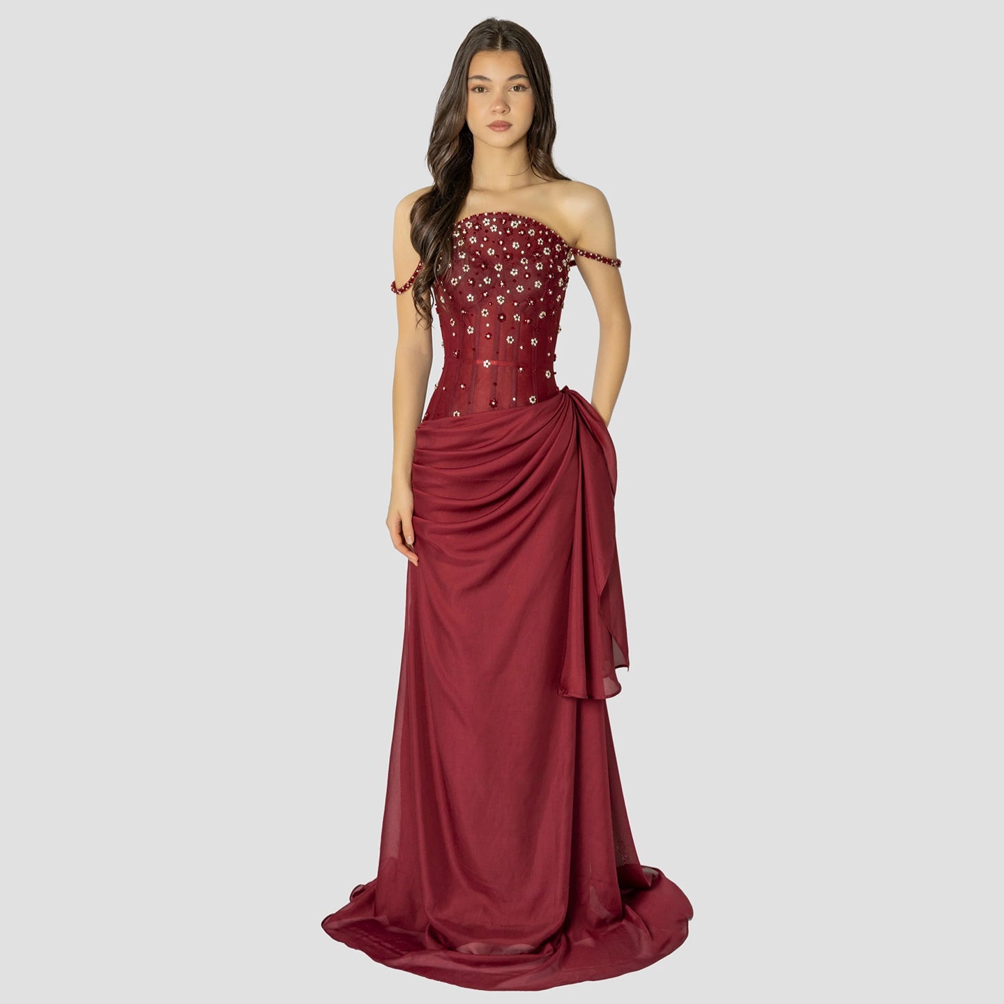Glamorous Black Ruched Corset Beaded Mermaid Evening Dress SS248