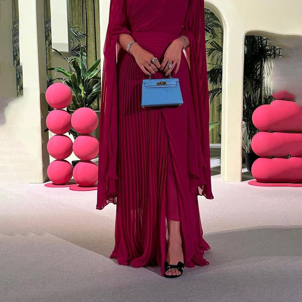 Elegant Purple Mermaid Evening Dress with cap and ruffles SF085