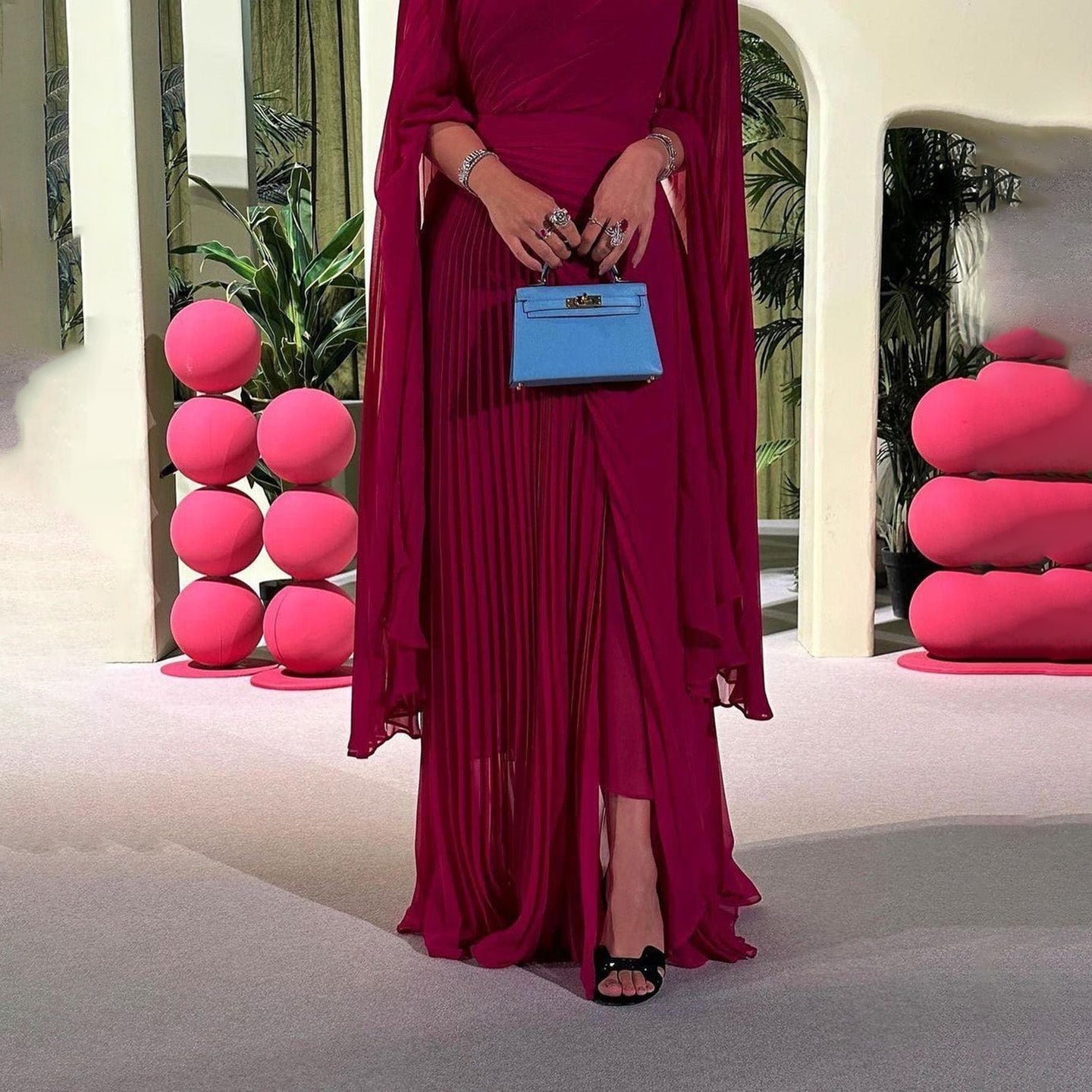 Elegant Purple Mermaid Evening Dress with cap and ruffles SF085