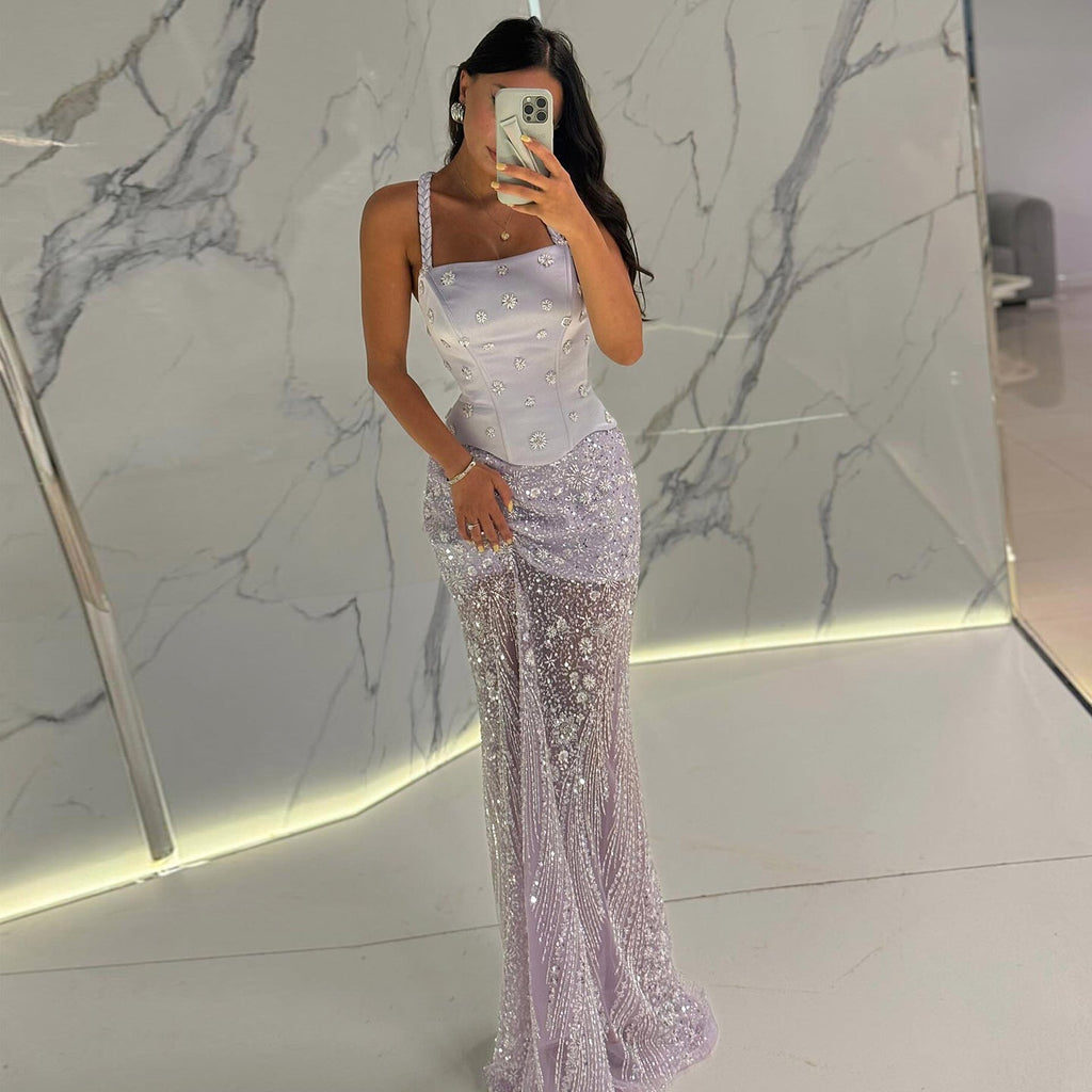 Luxury Sage Green Beaded 2 Pieces Evening Dress SS697