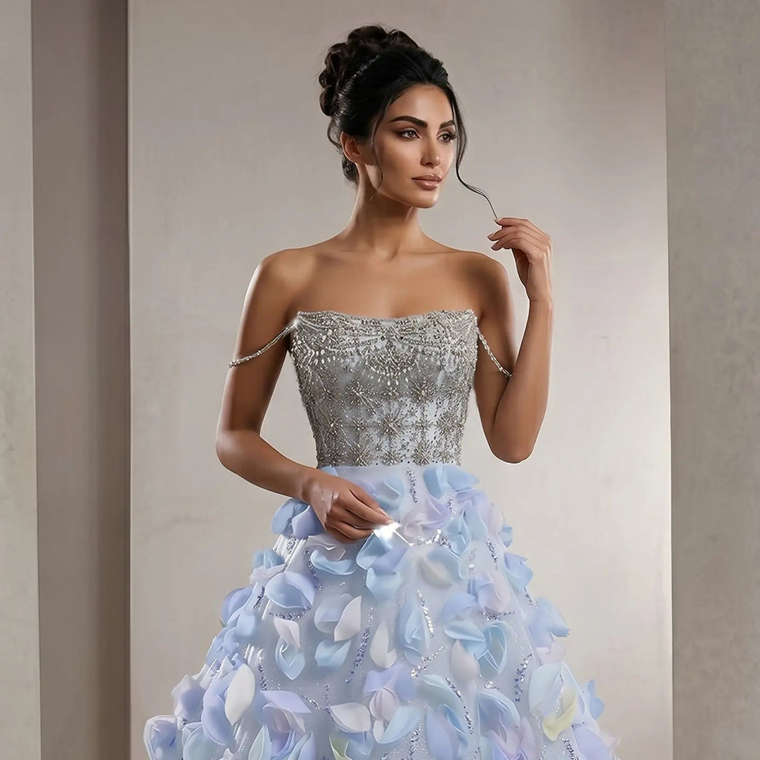 Luxury 3D Floral Strapless Beaded Evening Dress SS728