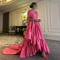 Elegant Pink A-Line Strapless Pleats Satin Evening Dress SF020