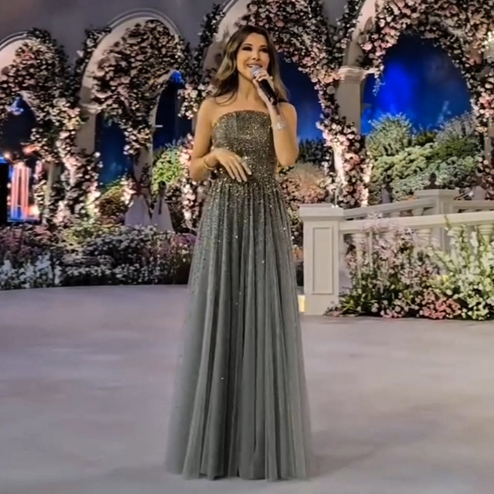 Luxurious Gray Crystal Strapless A-Line Evening Dress SS375