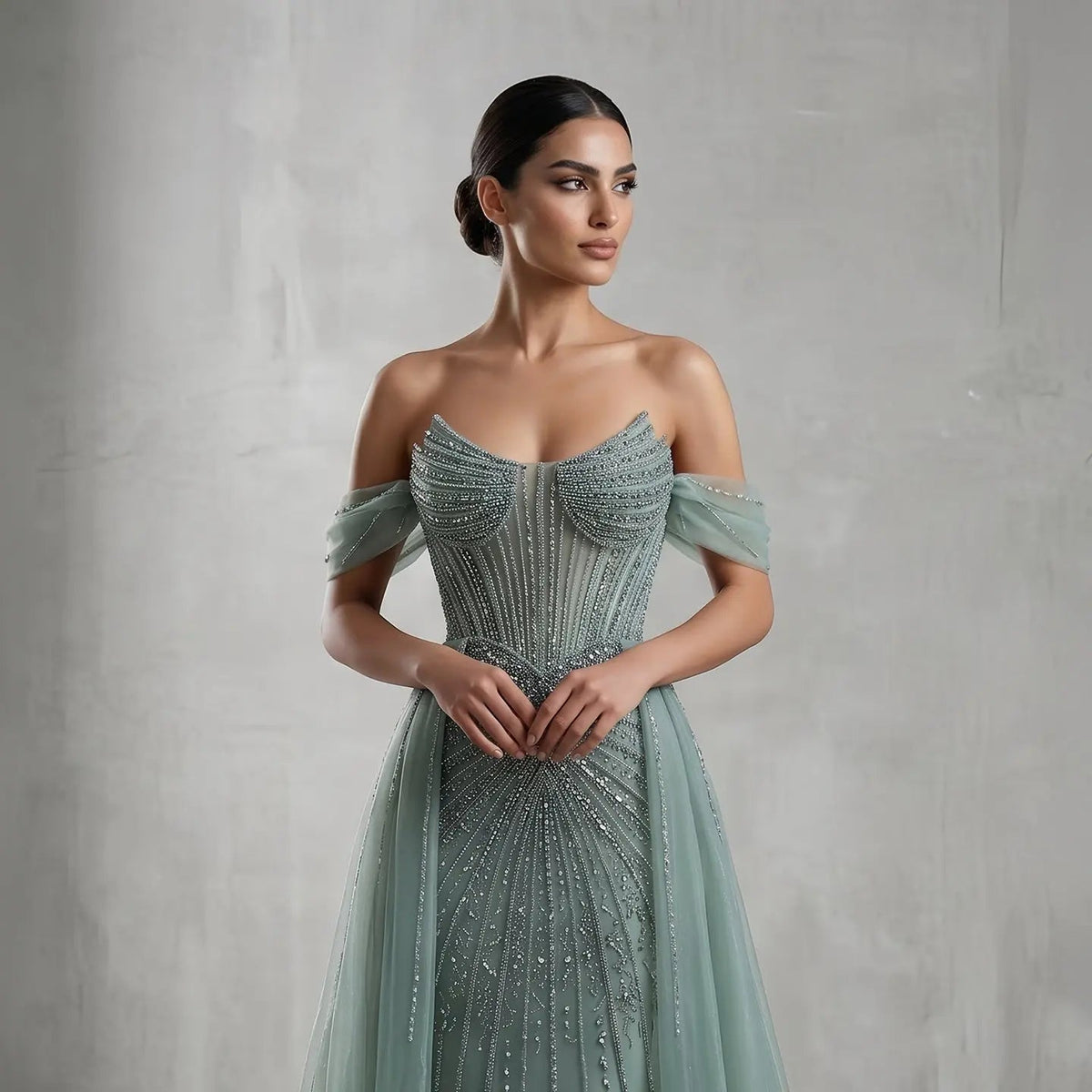 Glamorous Pink Off-the-Shoulder Beaded Crystal Corset Evening Dress SS120