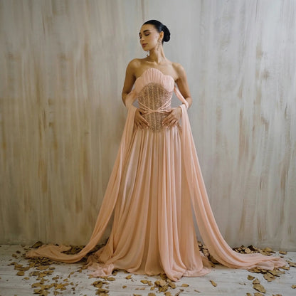 Glamorous Pink Intricate Rhinestone Corset Ruched Tube Wedding Guest Evening Dress SS532