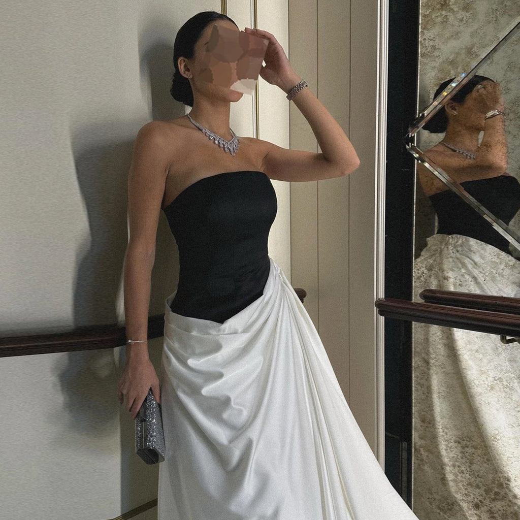 Elegant Black and White Mermaid Evening Dress with Overskirt SF014