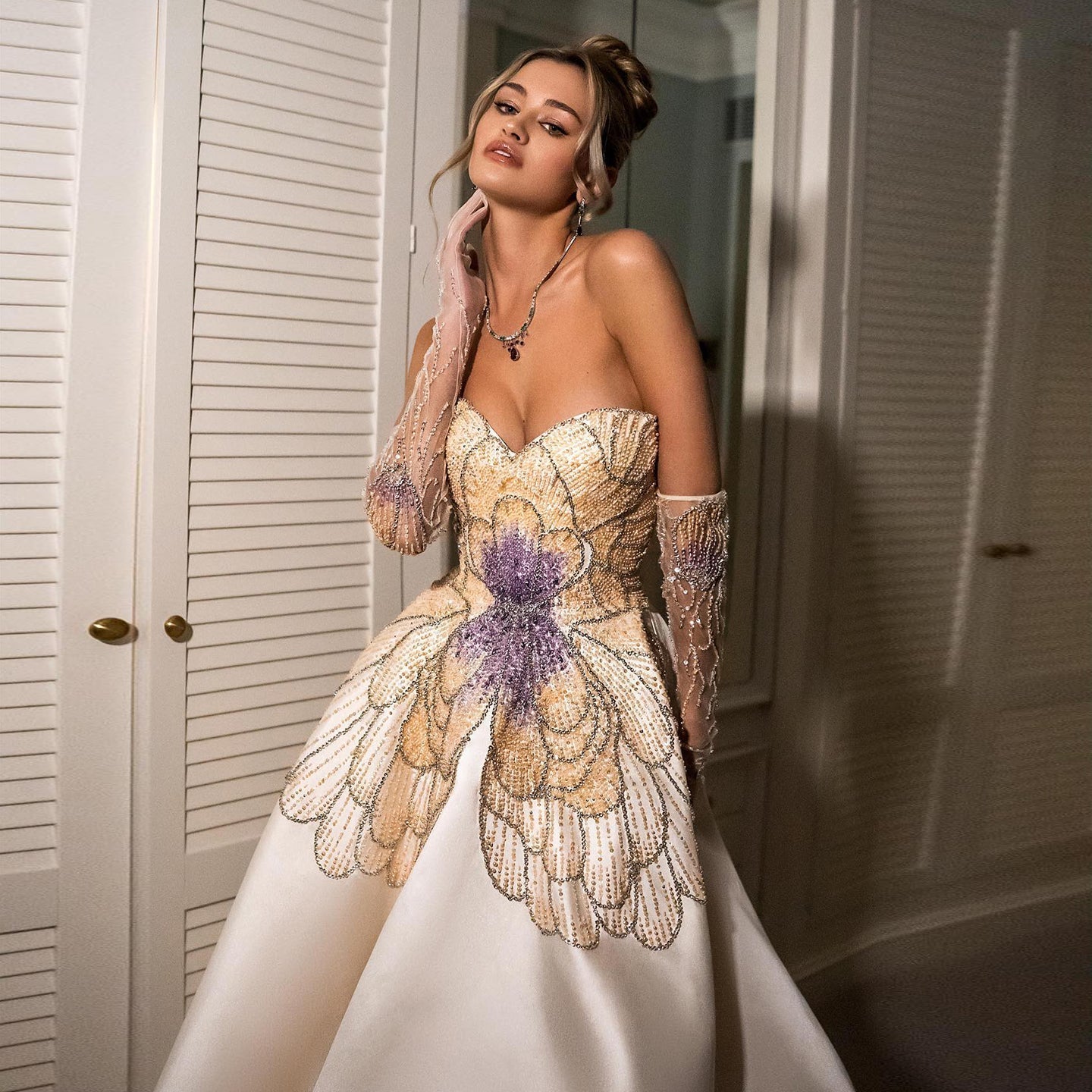 Luxury Beaded Butterfly Beige A-Line Evening Dress SS467