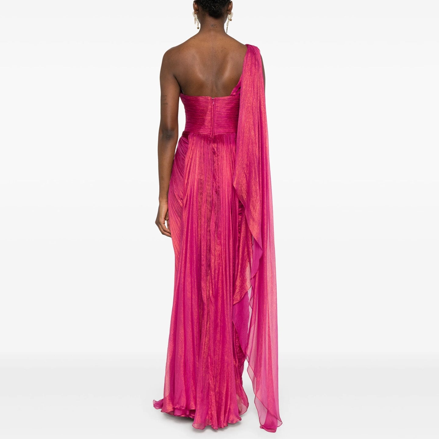 Luxury Fuchsia One Shoulder Evening Dress with Cap SF029