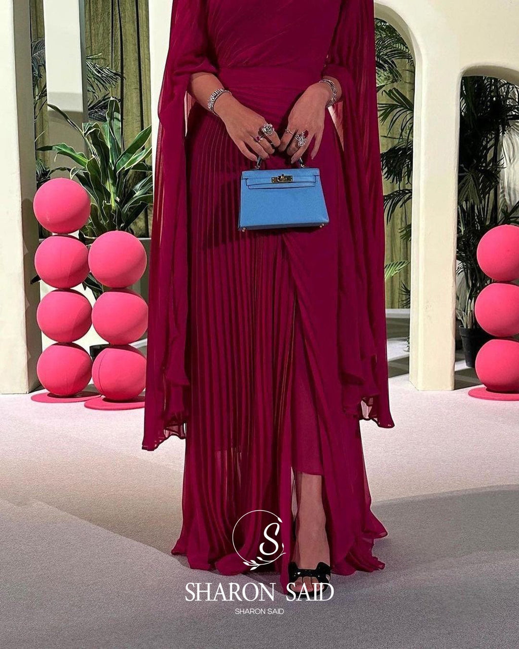 Elegant Purple Mermaid Evening Dress with cap and ruffles SF085