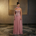 Luxury Pink Sweetheart Beaded Chiffon Evening Dress with Scarf SS434