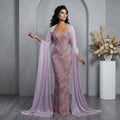 Luxury Pink Crystal Embellished Mermaid Evening Dress with Cape SS658