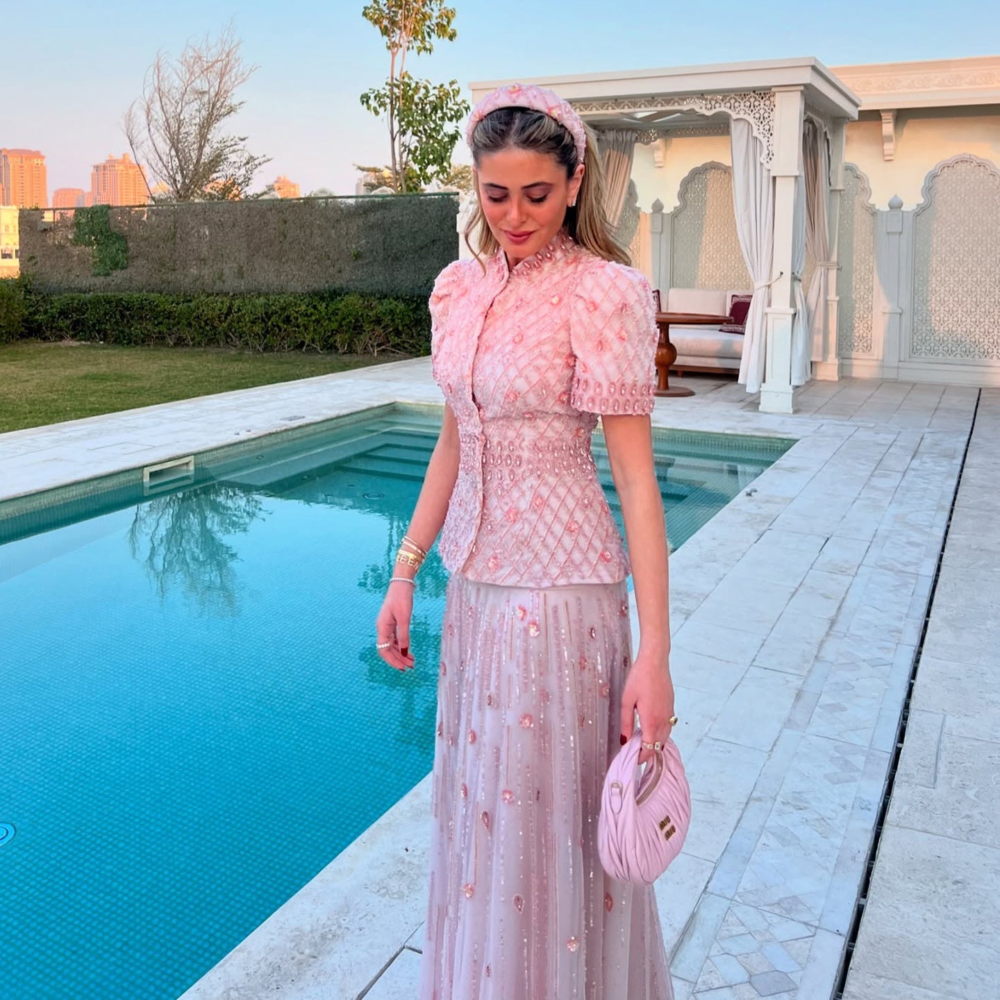 Elegant Pink Crystal Two-Piece Formal Evening Dress SS546