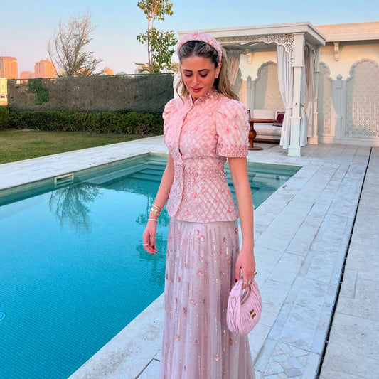 Elegant Pink Crystal Two-Piece Formal Evening Dress SS546