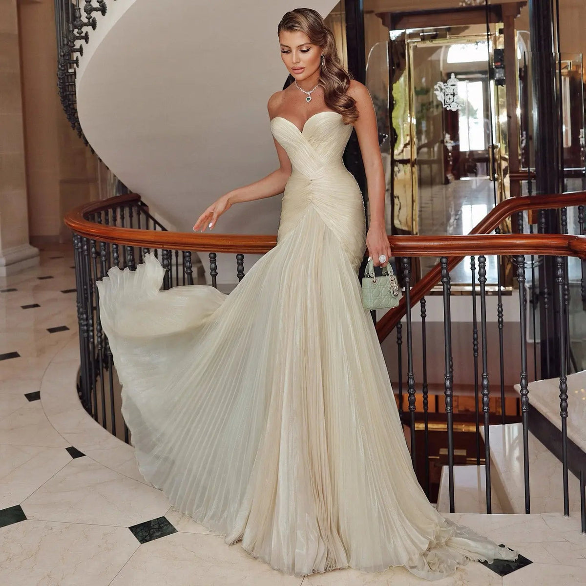 Glamorous Champagne Pleated Sweetheart Evening Dress SF035