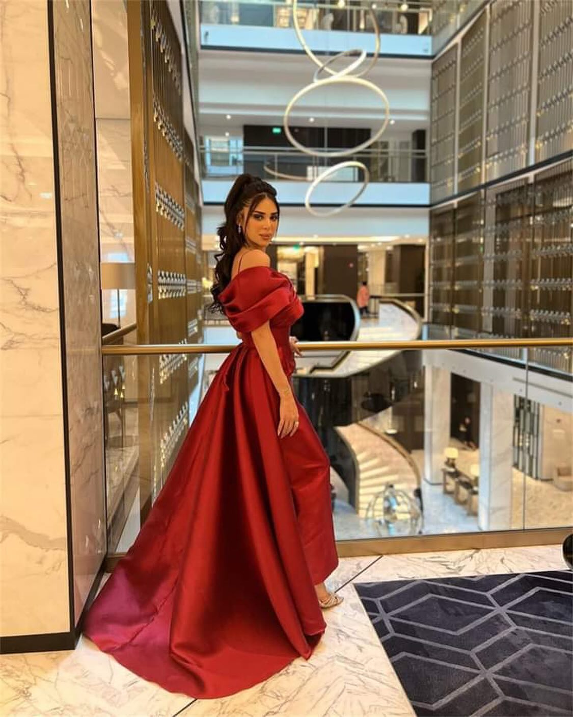 Elegant Burgundy Off Shoulder Evening Dress with Overskirt SF275