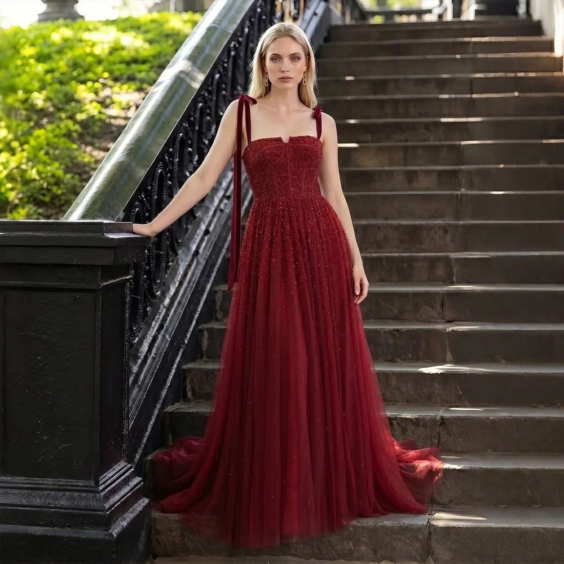 Luxury Beaded Red Evening Dresses with Straps SS263