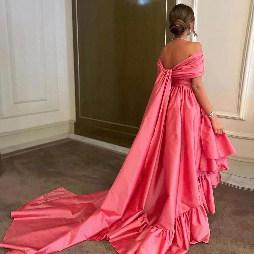Elegant Pink A-Line Strapless Pleats Satin Evening Dress SF020