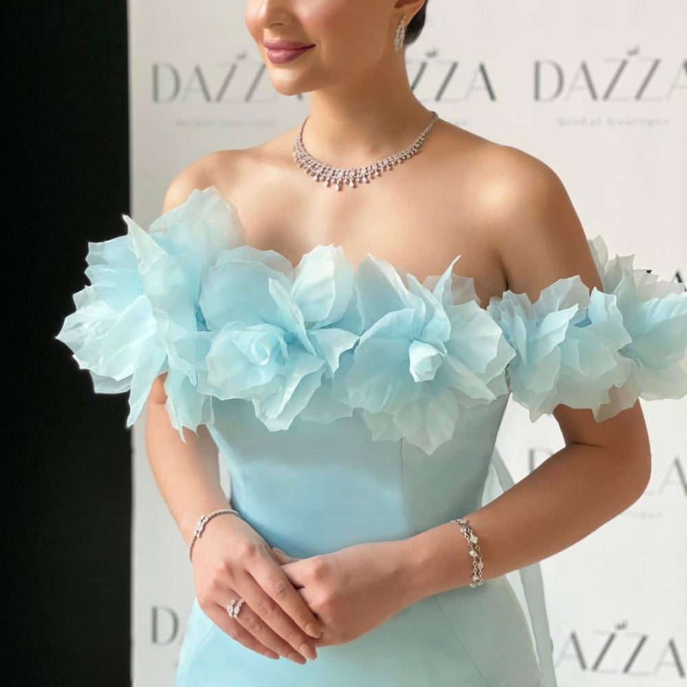 Elegant Light Yellow 3D Flowers Evening Dress with Overskirt SF013