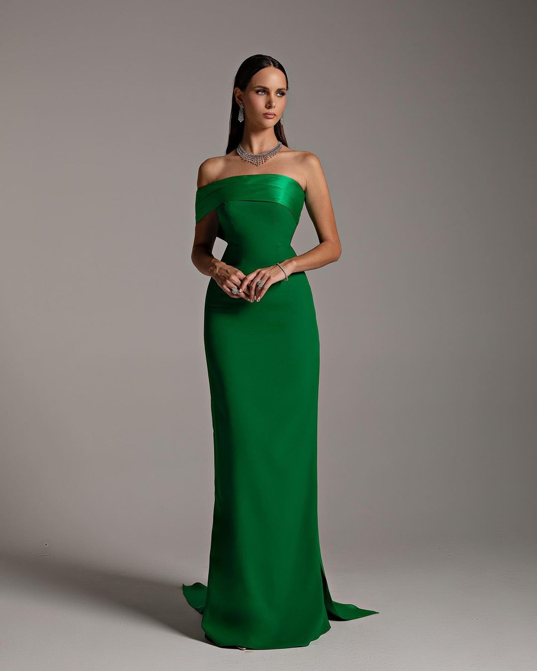Elegant One Shoulder Green Sheath Evening Dress SF343