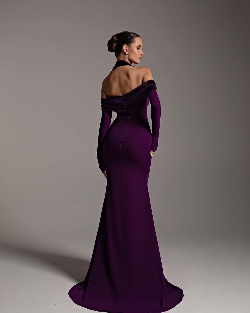 Elegant Halter Purple Long Sleeve Mermaid Evening Dress SF345