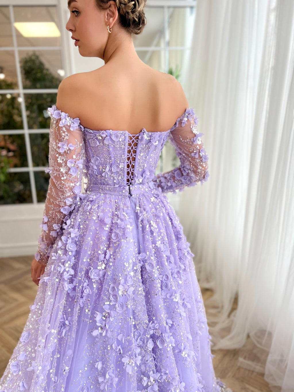 Elegant 3D Flowers Pink Evening Dress with Overskirt SS352